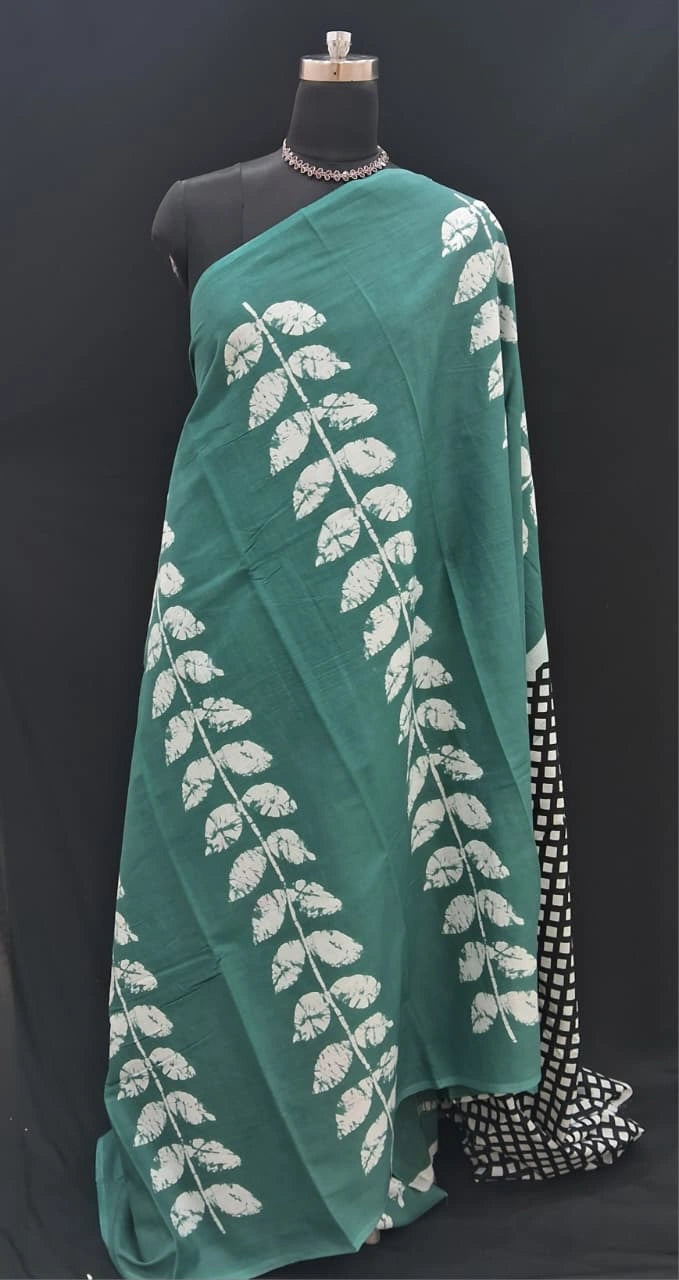 Teal Blue Mulmul Cotton Saree