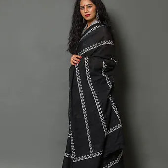 Black Mulmul Cotton Saree