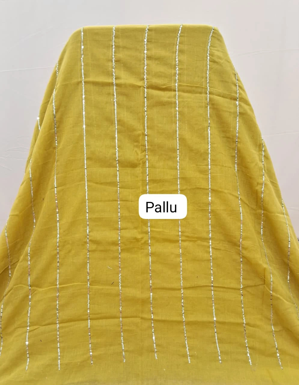 Mango Yellow sequence Mulmul Cotton Saree Pallu