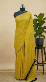 Mango Yellow sequence Mulmul Cotton Saree