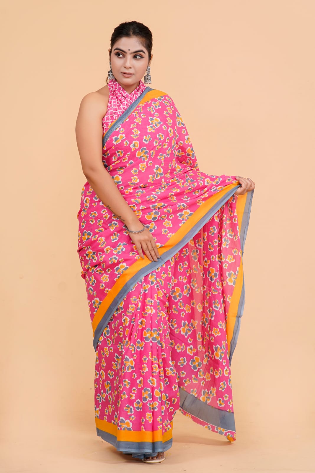 Pink Mulmul Cotton Saree