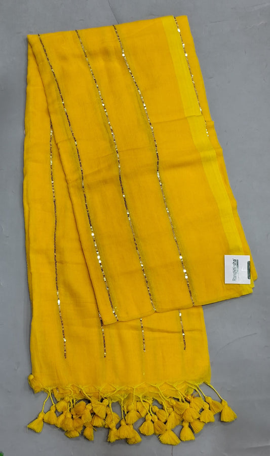 Yellow Mulmul Cotton Saree 