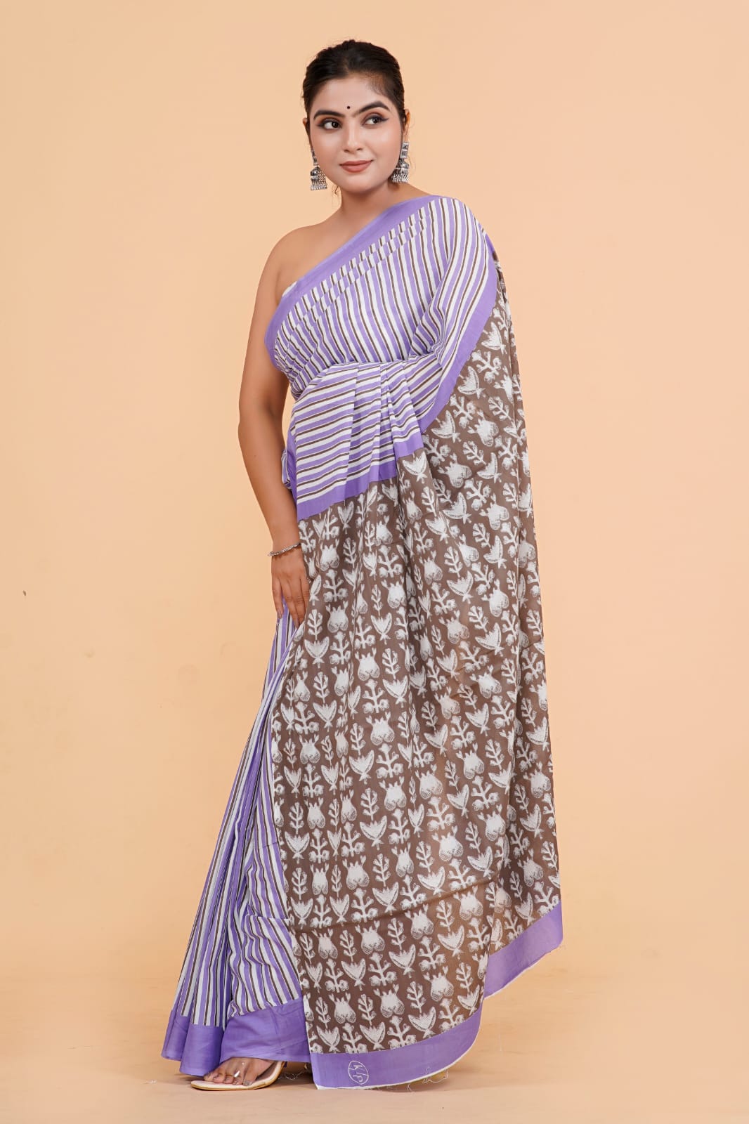 Lavender Mulmul Cotton Saree