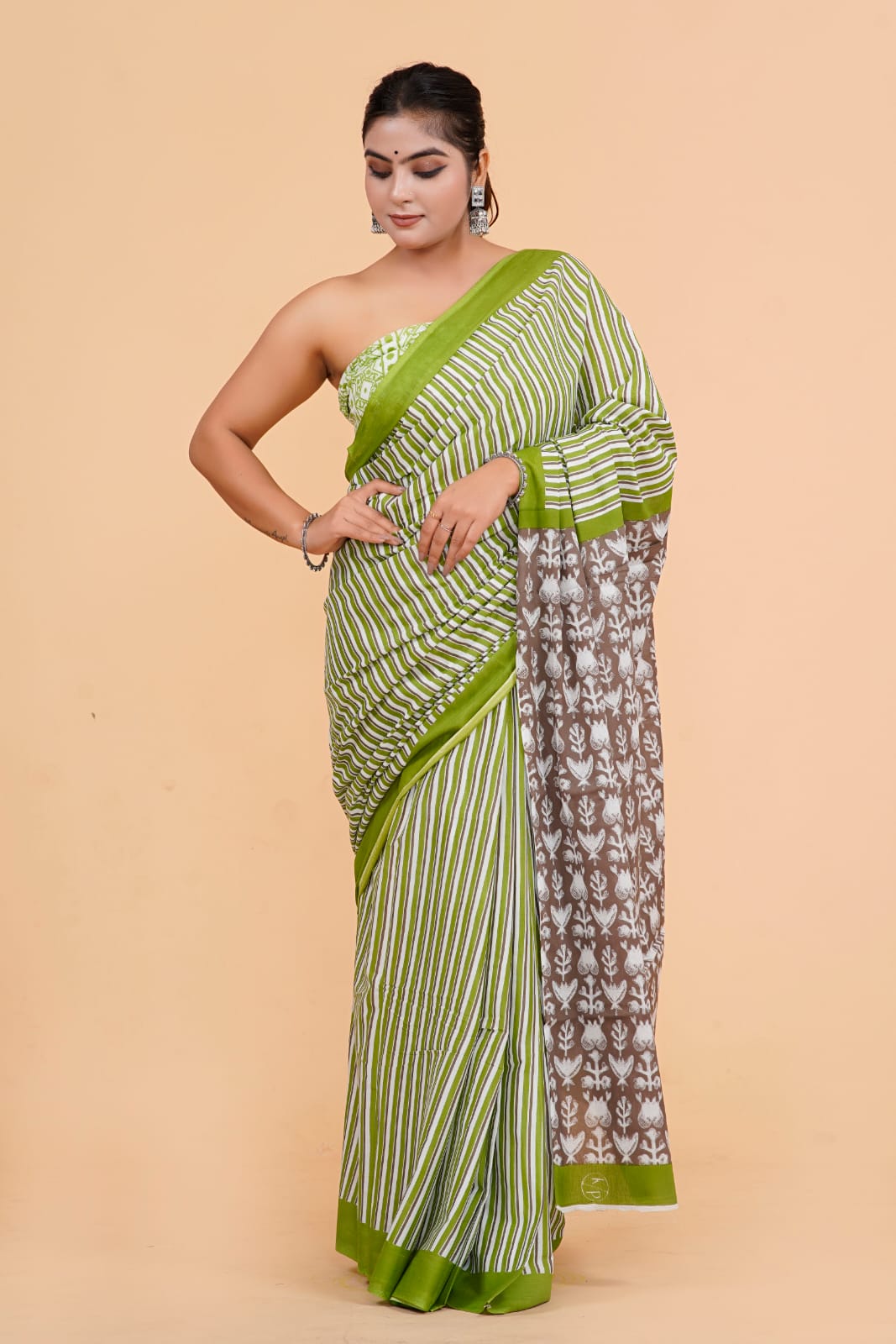 Green Mulmul Cotton Saree