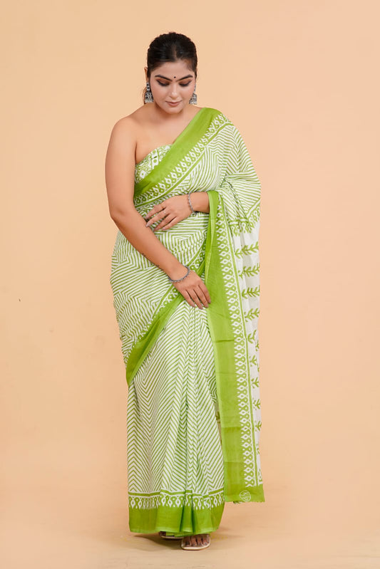 Pista Green Mulmul Cotton Saree 