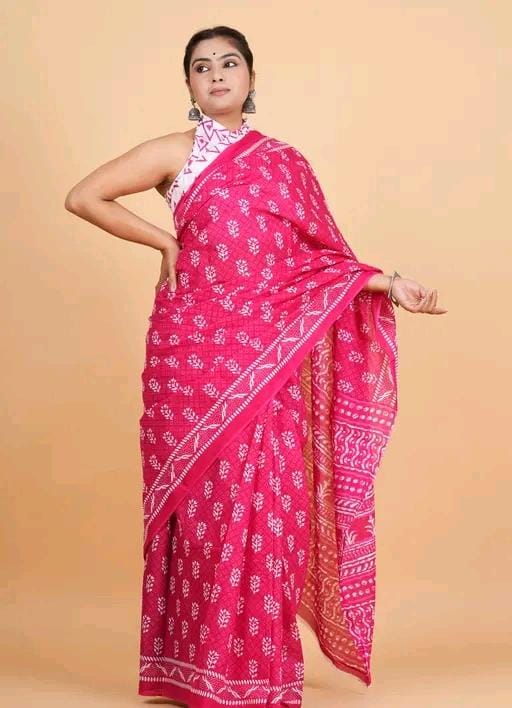 Rani Pink Mulmul Cotton Saree 