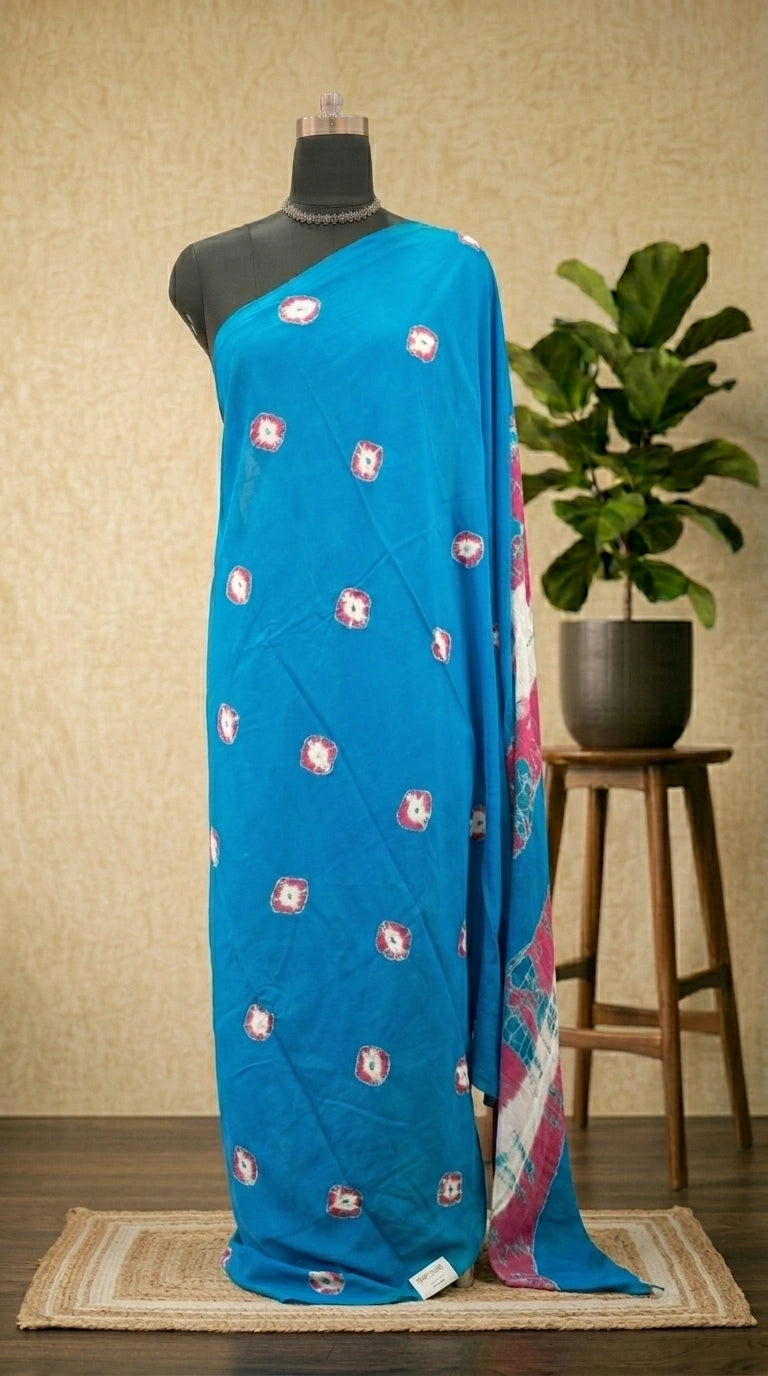 Vibrant Caribbean Blue Mulmul Cotton Saree