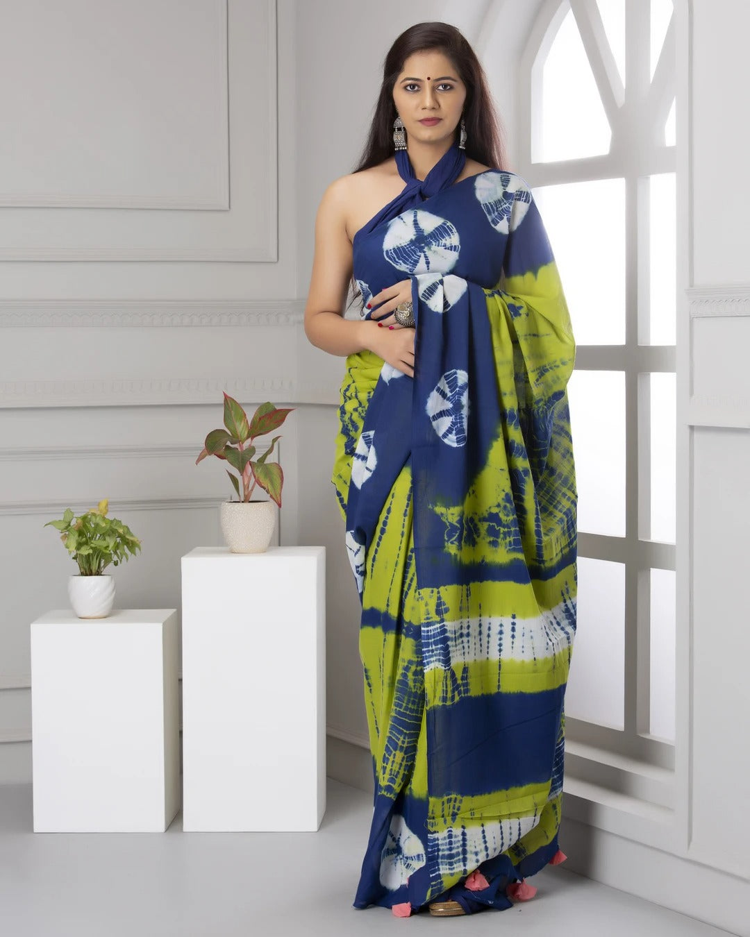 Lime Green Mulmul Cotton Saree