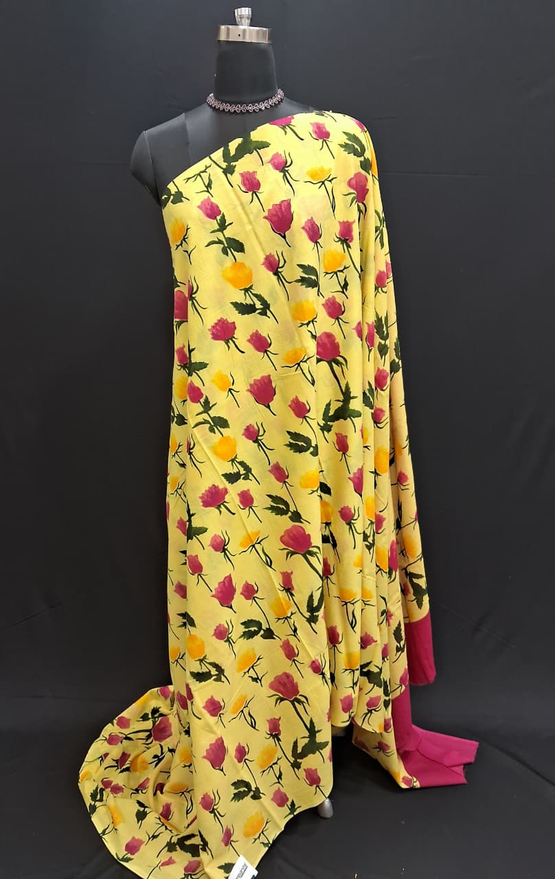 Yellow Mul Mul Cotton saree