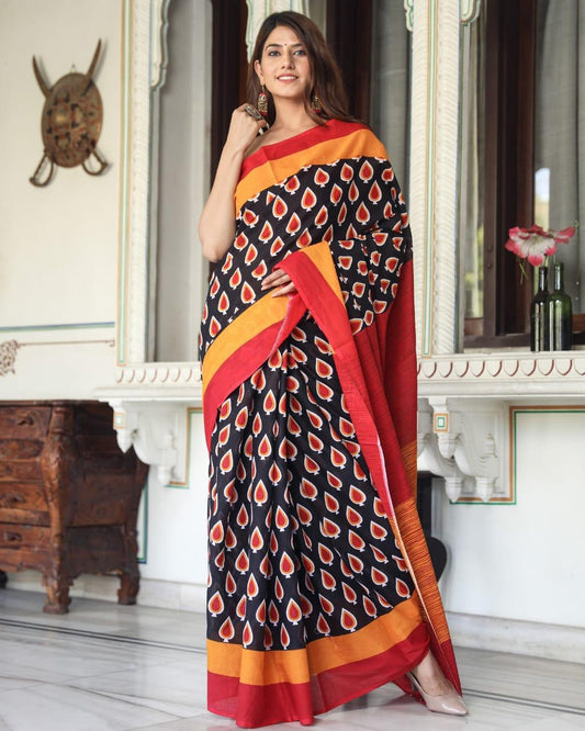 Black Mulmul Cotton Saree 