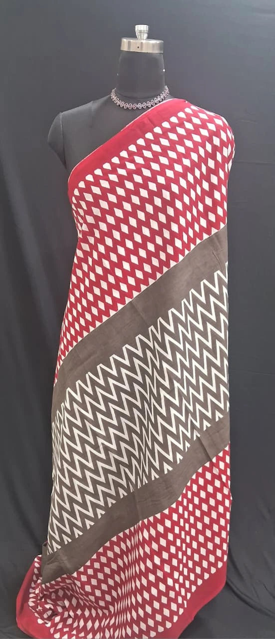 Coffee brown Mulmul Cotton Saree