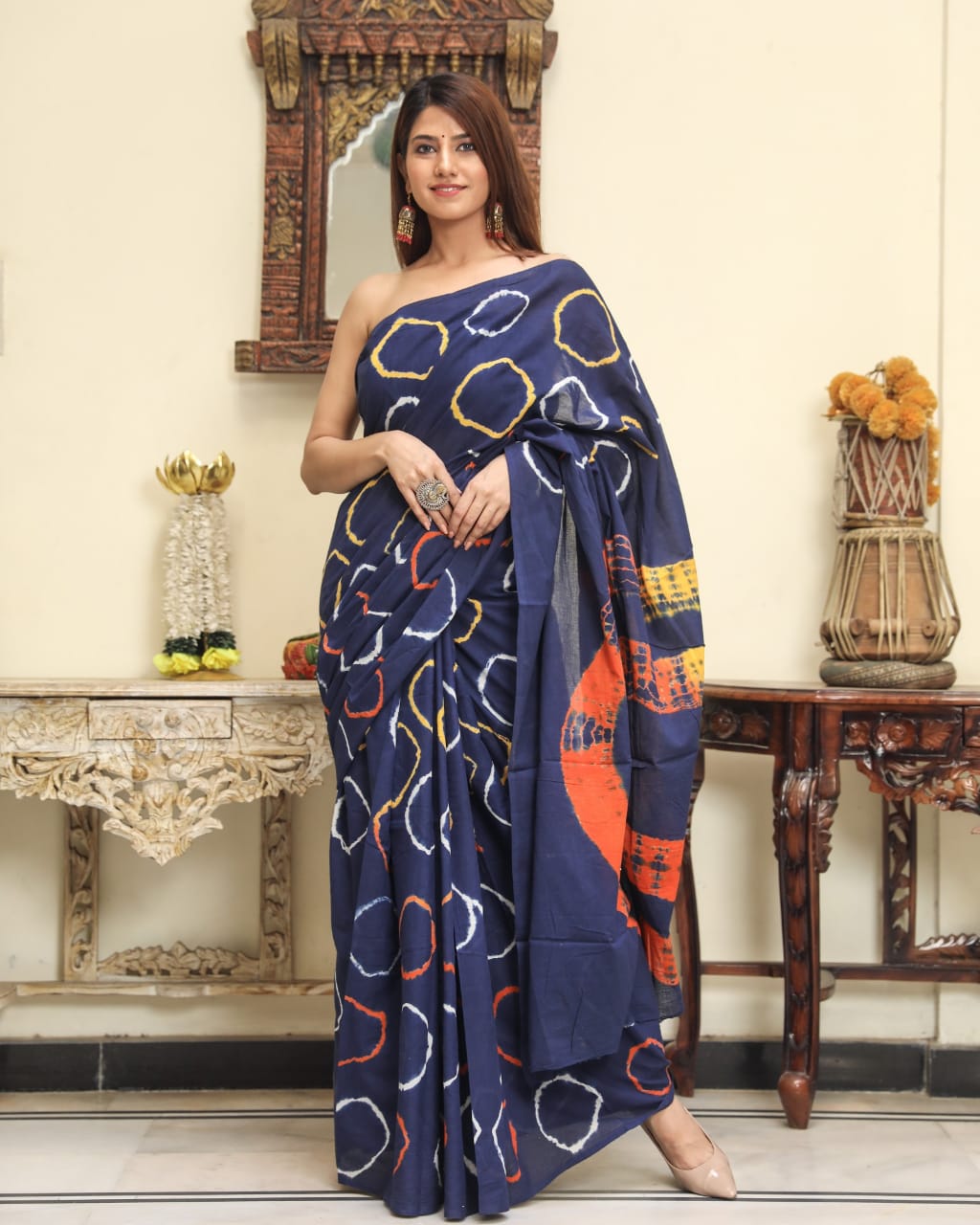 Blue Mulmul Cotton Saree