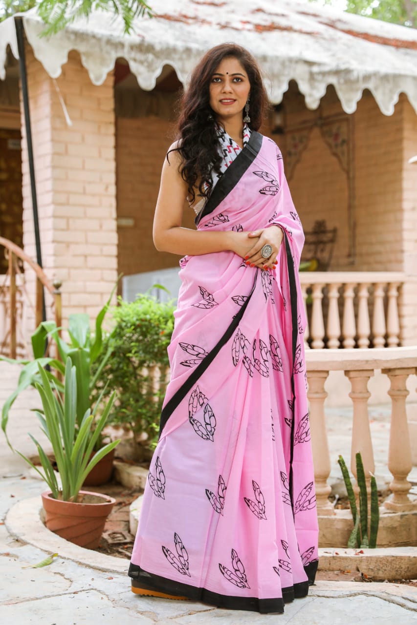 Baby Pink Mulmul Cotton Saree