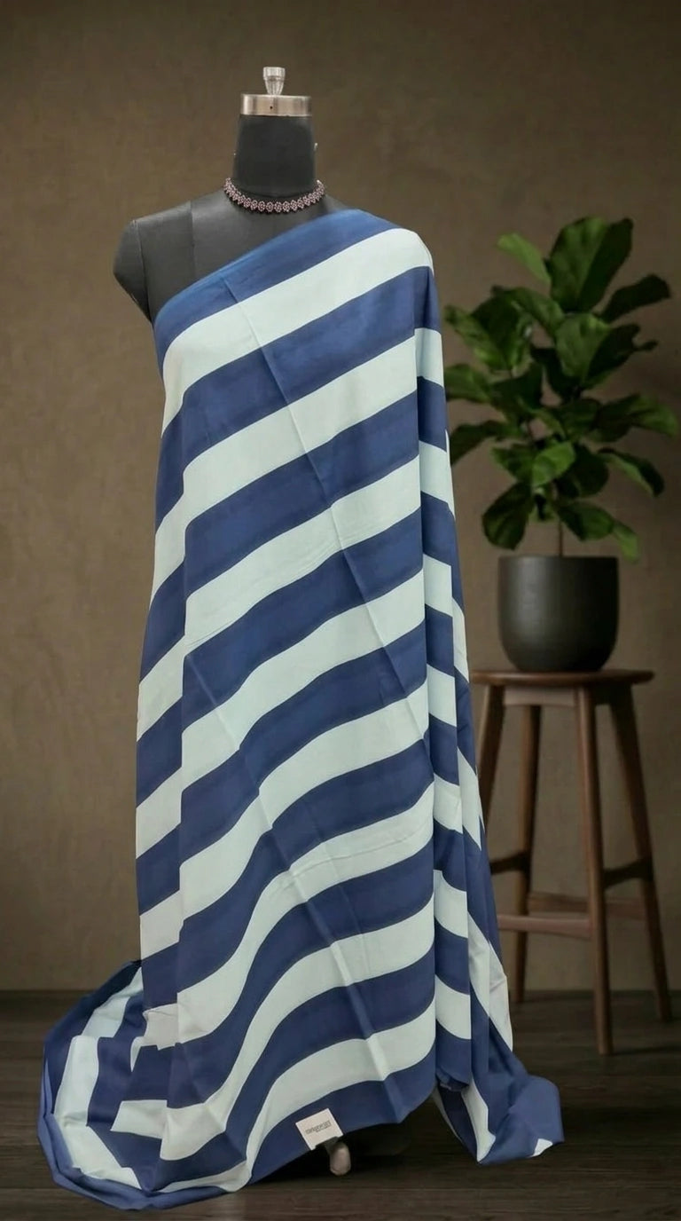 Light Blue Mulmul Cotton Saree