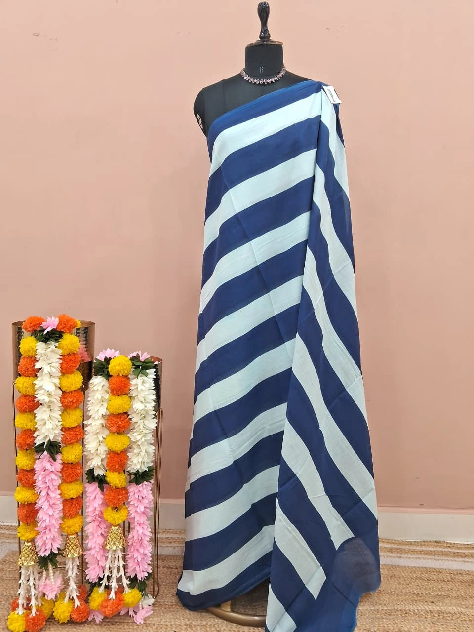 Elegant Light Blue Mulmul Cotton Saree