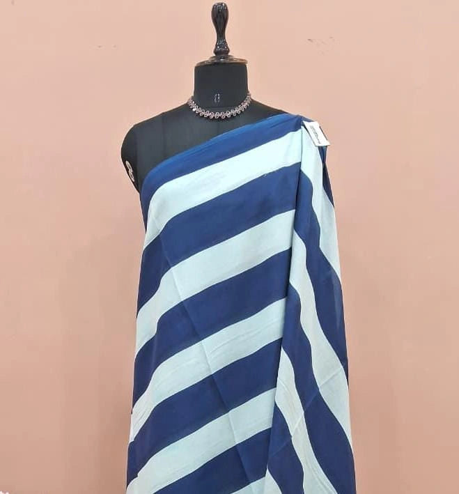 Elegant Light Blue Mulmul Cotton Saree 1
