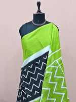 Black Mulmul Cotton Saree with white waves body 1