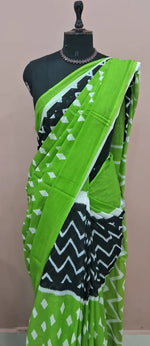 Black Mulmul Cotton Saree with white waves body 1
