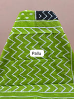 Black Mulmul Cotton Saree with white waves body pallu
