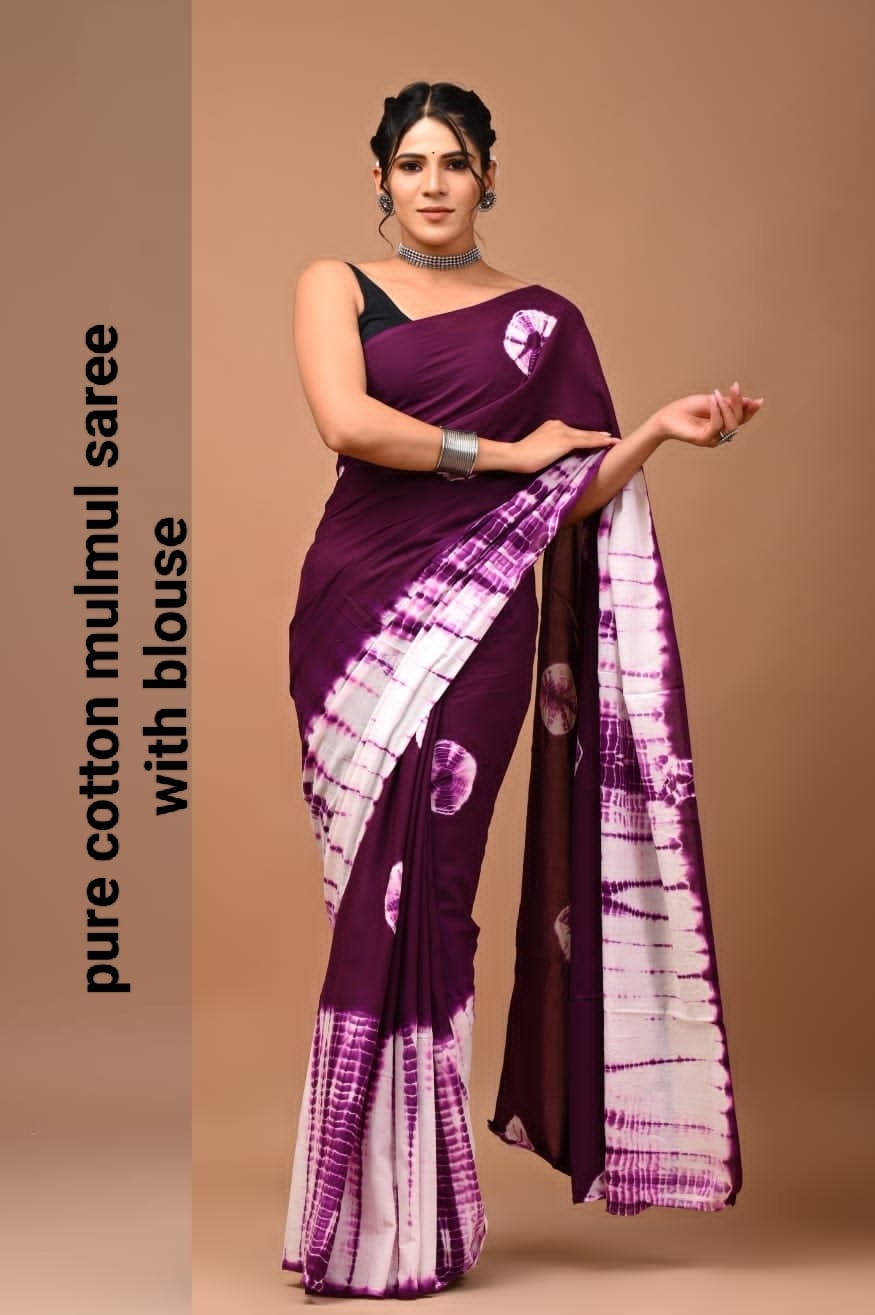 Wine Mulmul Cotton Saree