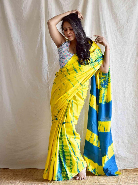 Yellow Mulmul Cotton Saree