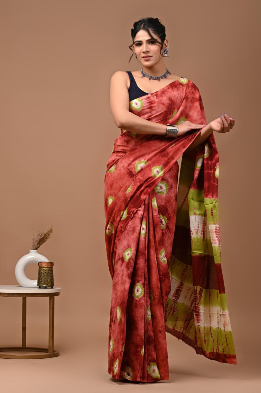 Dark Peach Mulmul Cotton saree