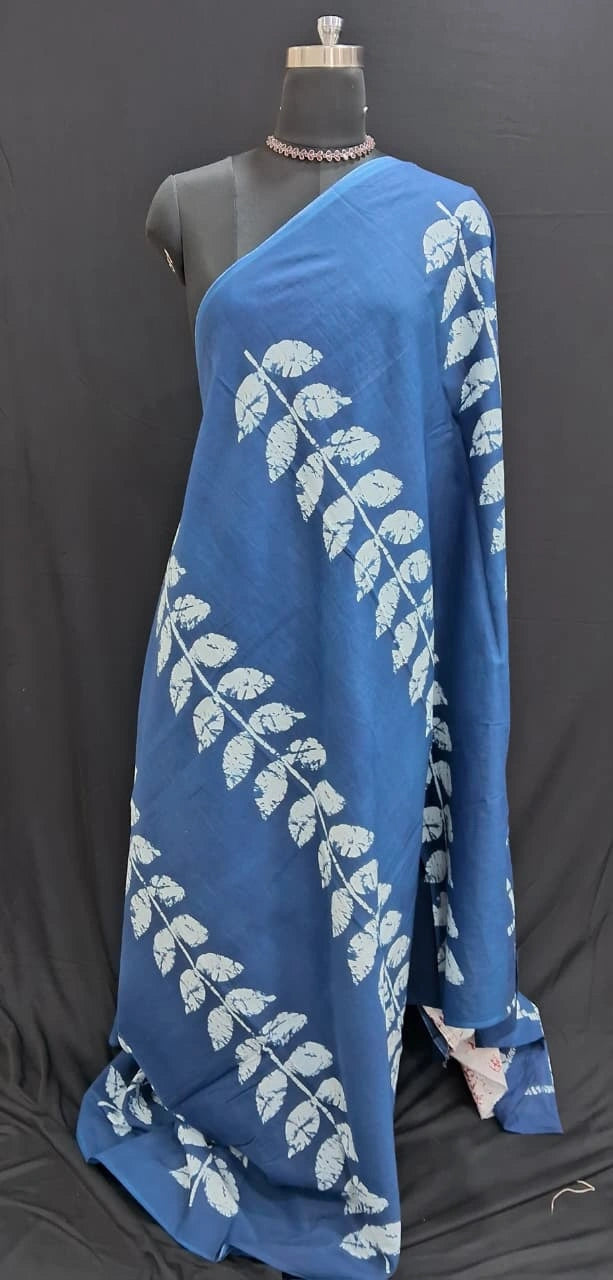 Denim blue  mulmul cotton saree