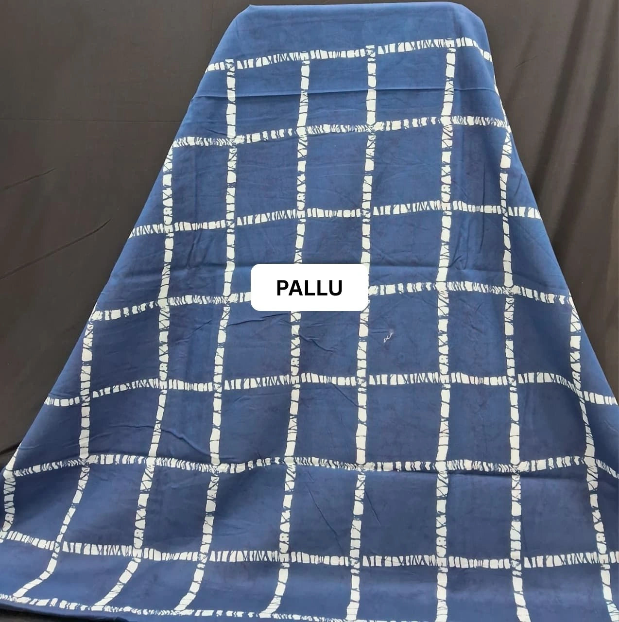 Denim blue  mulmul cotton saree pallu