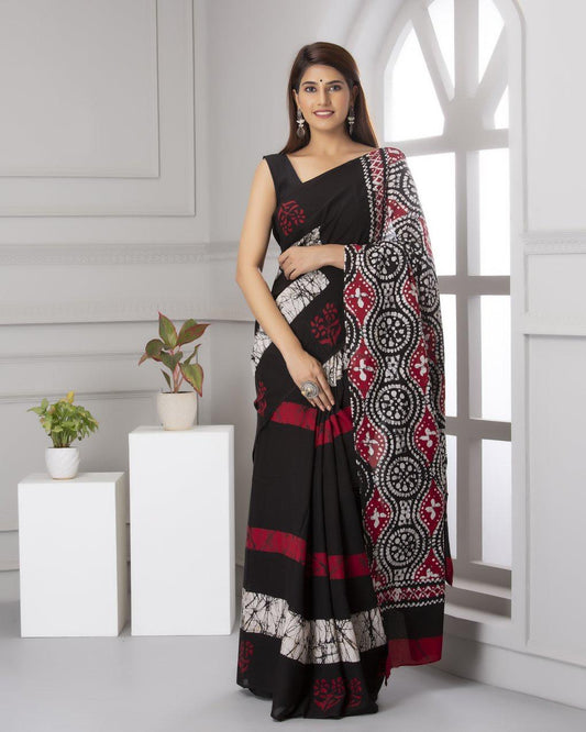 Black Mulmul Cotton Saree