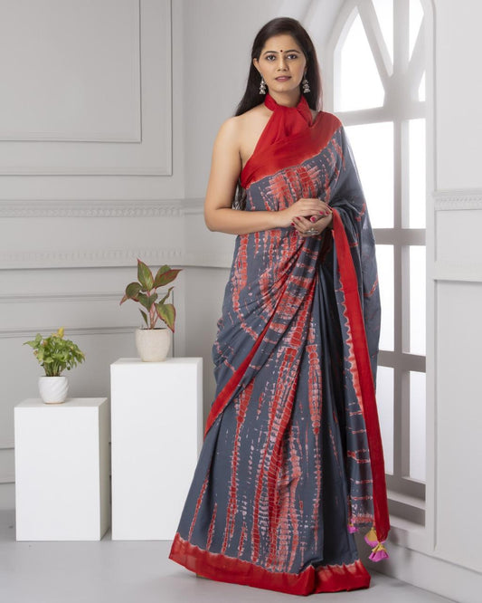 Grey Mulmul Cotton Saree