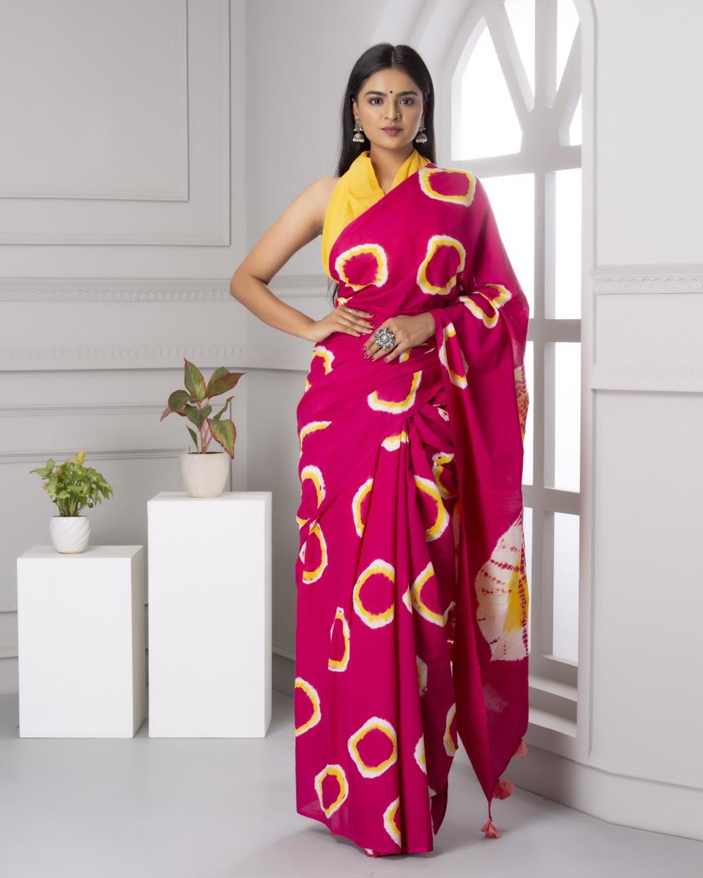 Rani Pink Mulmul Cotton Saree