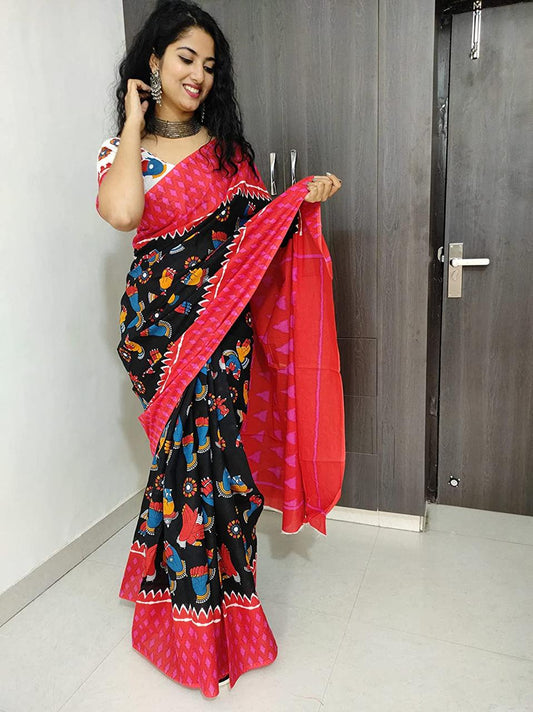 Black Mulmul Cotton Saree