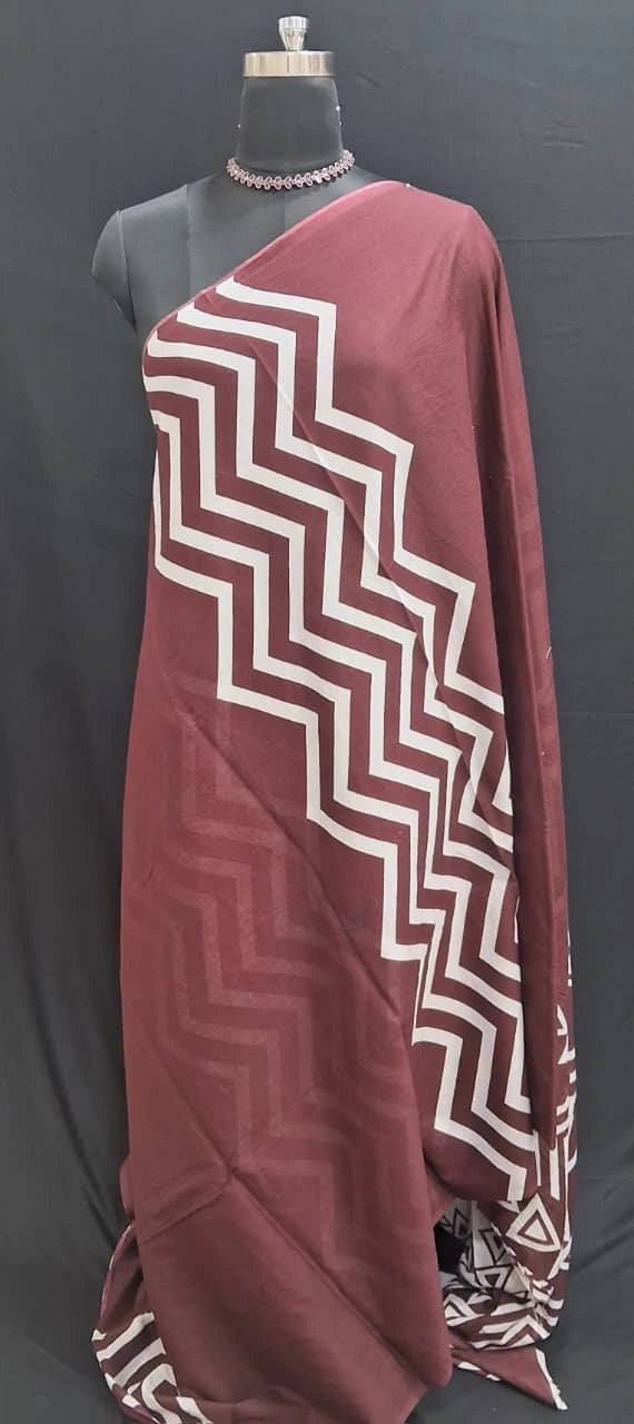 Chocolate Brown Mulmul Cotton Saree