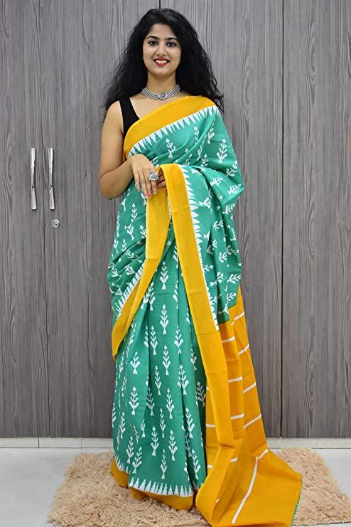 Marine Blue Mulmul Cotton Saree