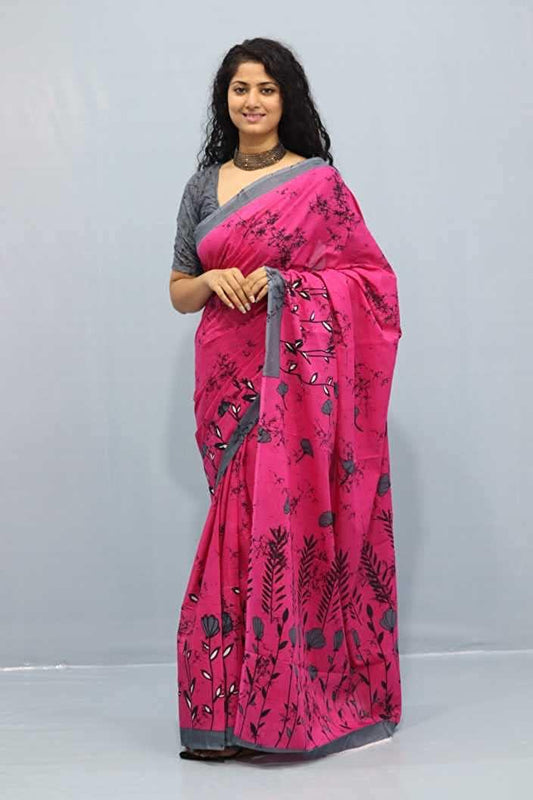 Pink Mulmul Cotton Saree