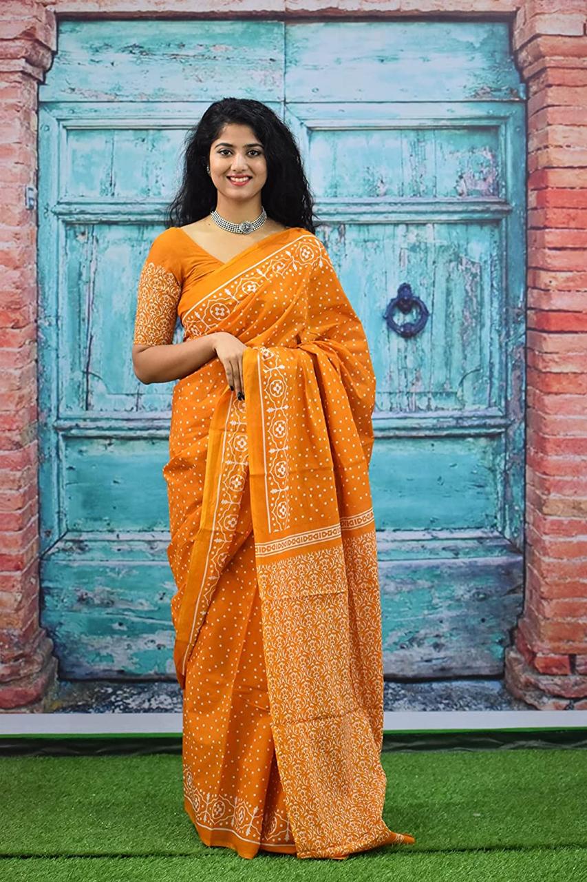 Mustard Yellow Mulmul Cotton Saree