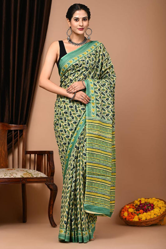 Pista Green Mulmul Cotton Saree