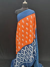 Vibrant Orange & Navy Blue Ikat Print Mulmul Cotton Saree