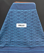 Vibrant Orange & Navy Blue Ikat Print Mulmul Cotton Saree pallu