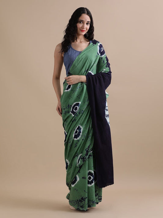 Leaf Green Mulmul Cotton Saree