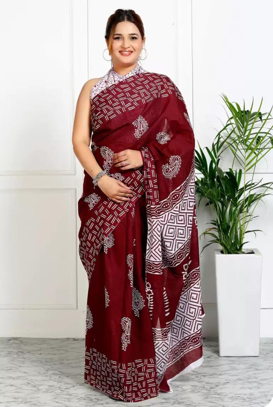 Maroon Mulmul Cotton Saree