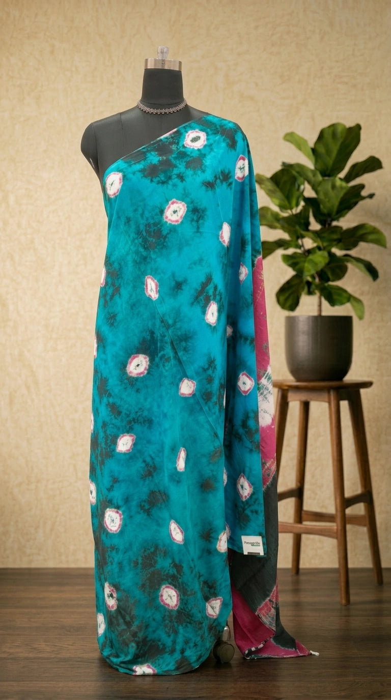 Ocean Bloom Mulmul Cotton Saree