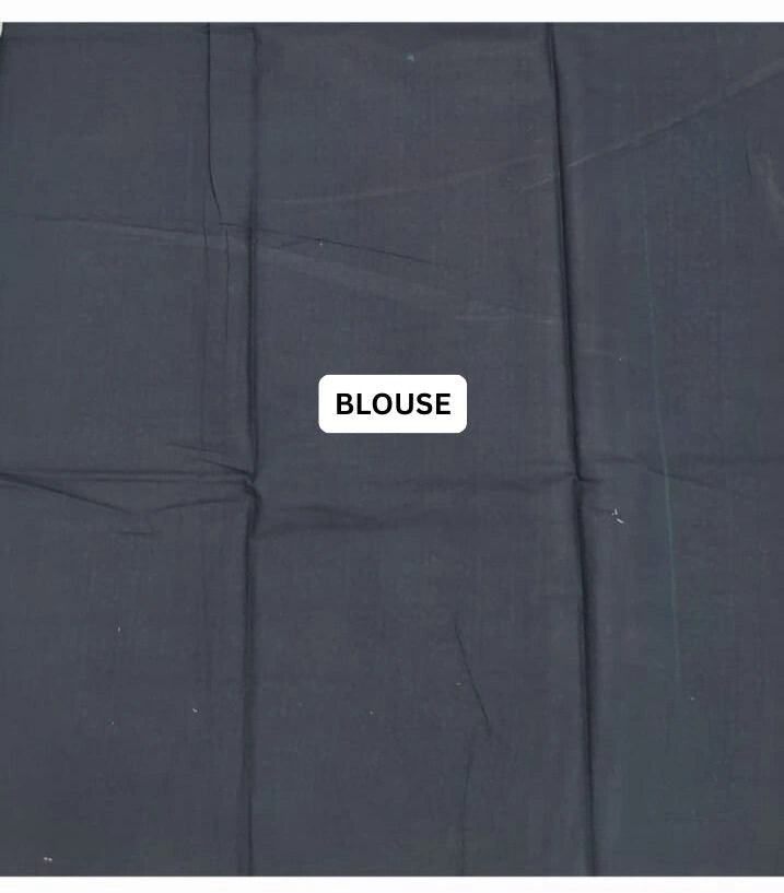 Rama Green Mulmul Cotton Saree blouse