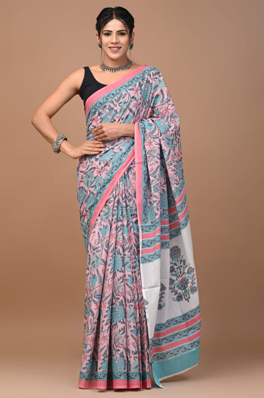 Baby Pink Mulmul Cotton Saree saree