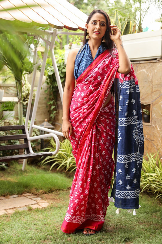 Pink Mulmul Cotton Saree