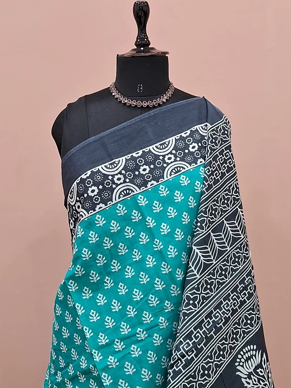 Elegant Caribbean Blue Mulmul Cotton Saree 1