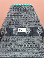 Elegant Caribbean Blue Mulmul Cotton Saree pallu