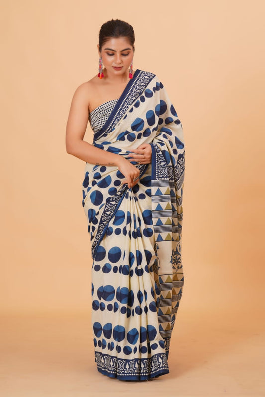 Cream Mulmul Cotton Saree