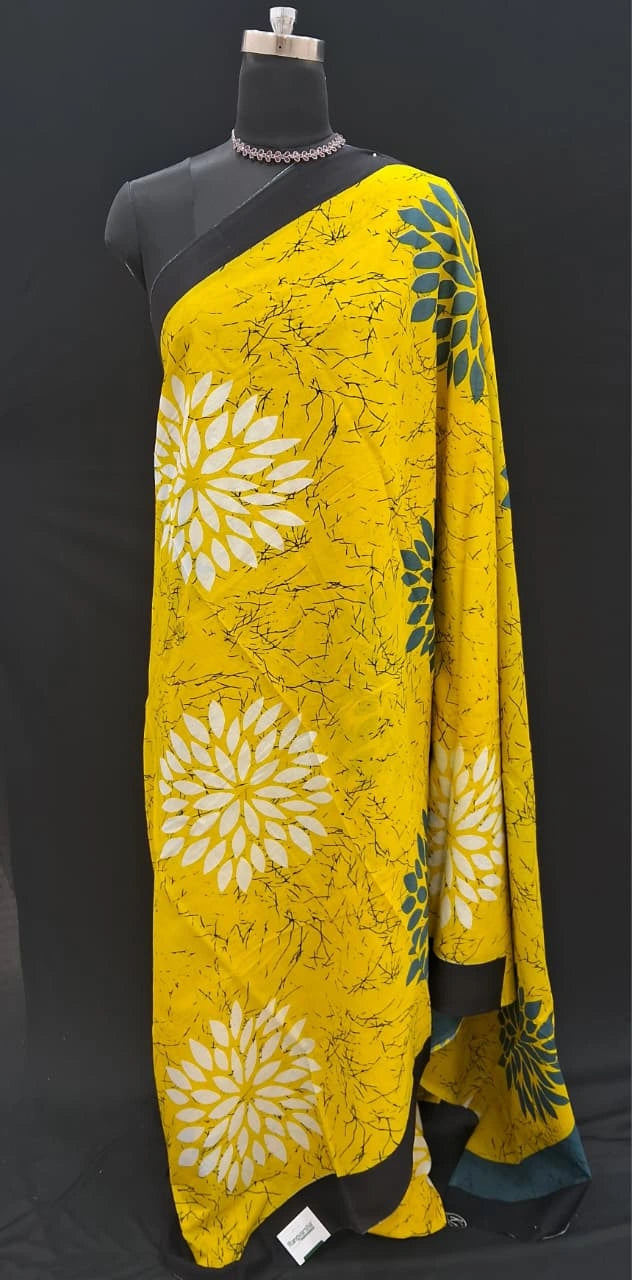 Yellow Mulmul Cotton Saree