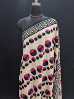 Cream, Black, and Magenta Geometric & Polka Dot Mulmul Cotton Saree 1